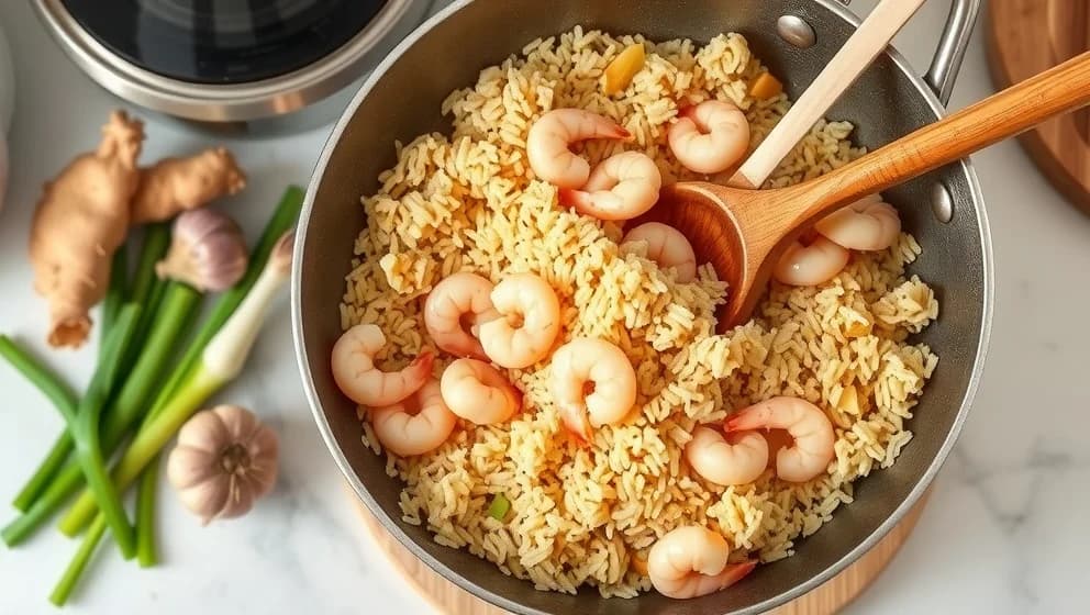 Fried rice med räkor hemma på ett enkelt sätt