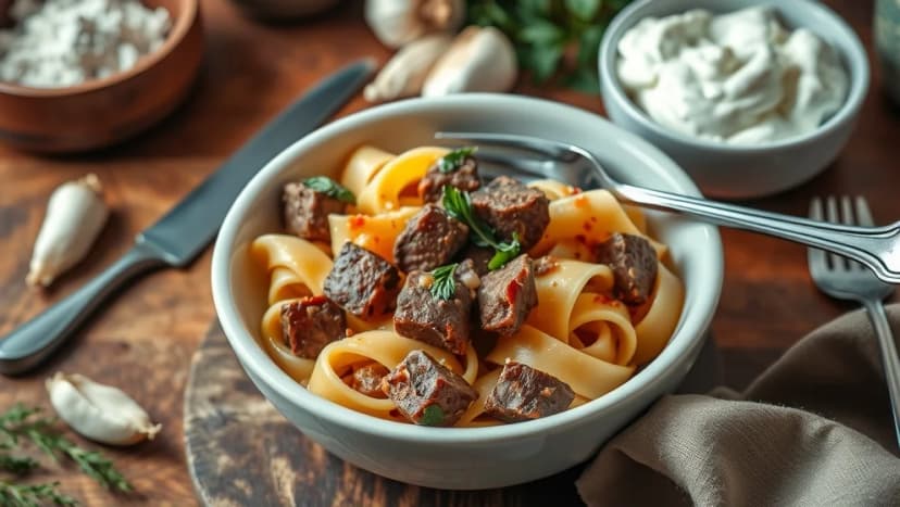 Kassler pasta med crème fraiche hemma