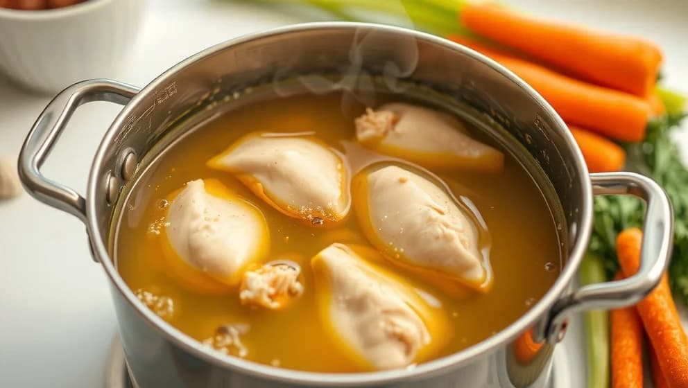 Koka kycklingfilé i buljong hemma
