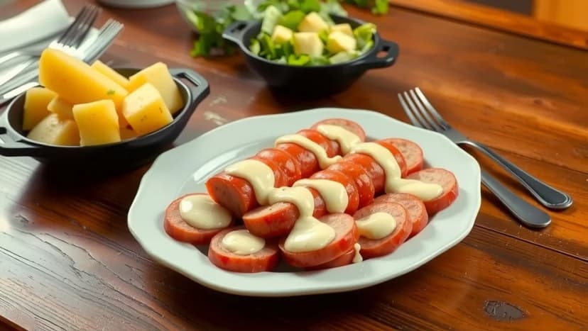 Kokt falukorv med pepparrotssås