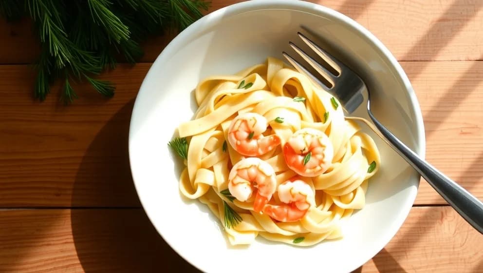 Krämig pasta med räkor och dill
