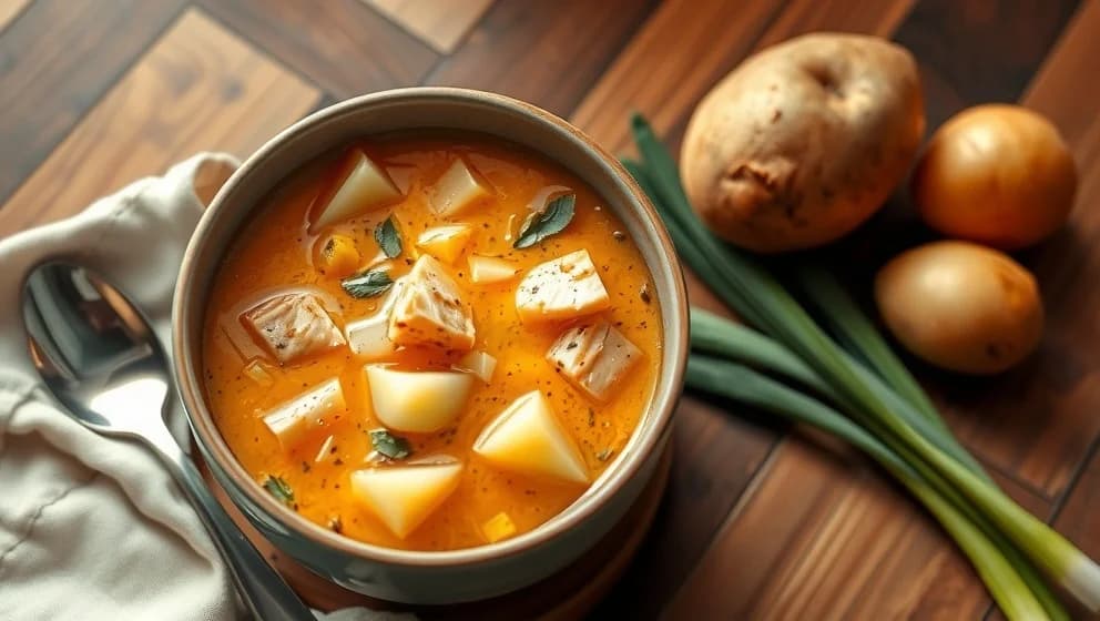 Laxsoppa med potatis och purjolök