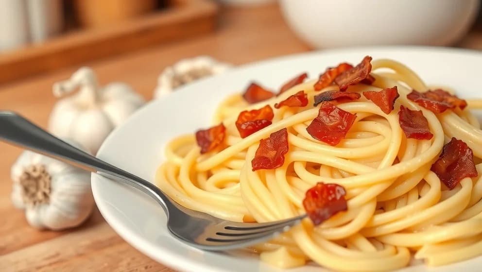 Pasta bacon grädde vitlök för hemmet