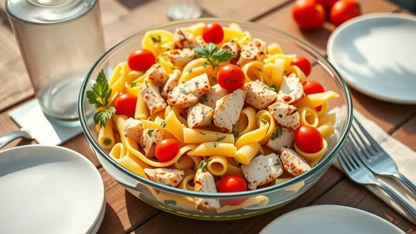 Pastasallad med kyckling till många