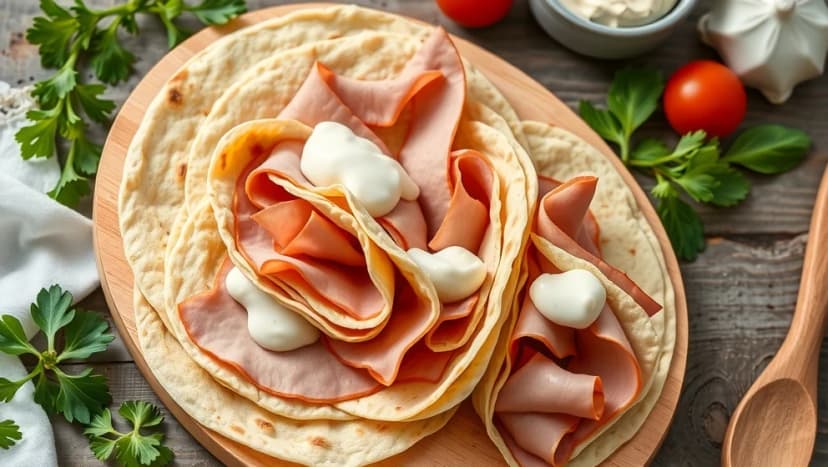 Snittar tunnbröd skinka pepparrot