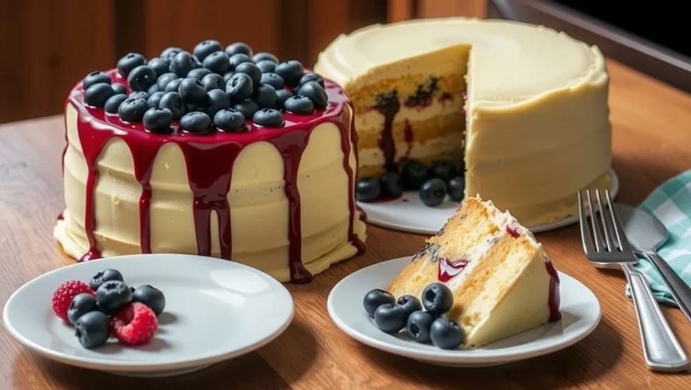 Vit kladdkaka med blåbär hemma